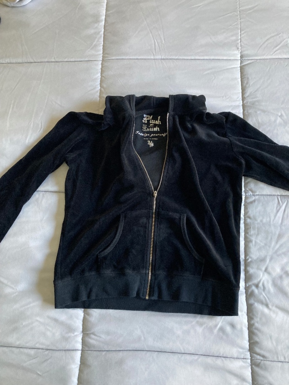 Plush Lush zip up hoodie black velour like